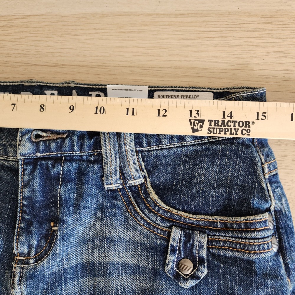 Southern Thread Denim Mini‎ Skirt Blue Distressed Womens Size 26 Western Cowgirl - Picture 14 of 16